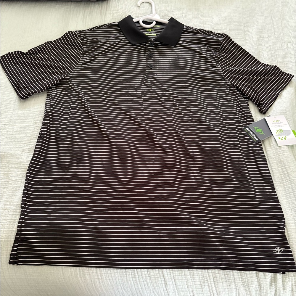 NordicTrack Black and White Striped Polo